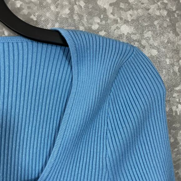 Bar III Women's Blue Ribbed Square Neck Bodycon Dress - Size Small - Long Sleeve - Picture 3 of 7